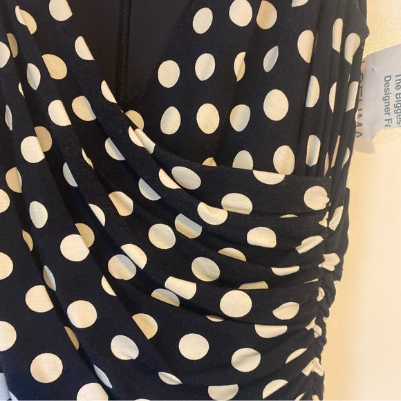 NWT Kay Unger size 14 polka dot surplice top jersey dress navy/white - Picture 3 of 5